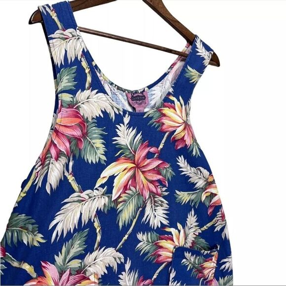 Vintage Jumper Maxi Dress Linen Blend Floral Coastal Boho Tropical Vacation - Picture 5 of 9